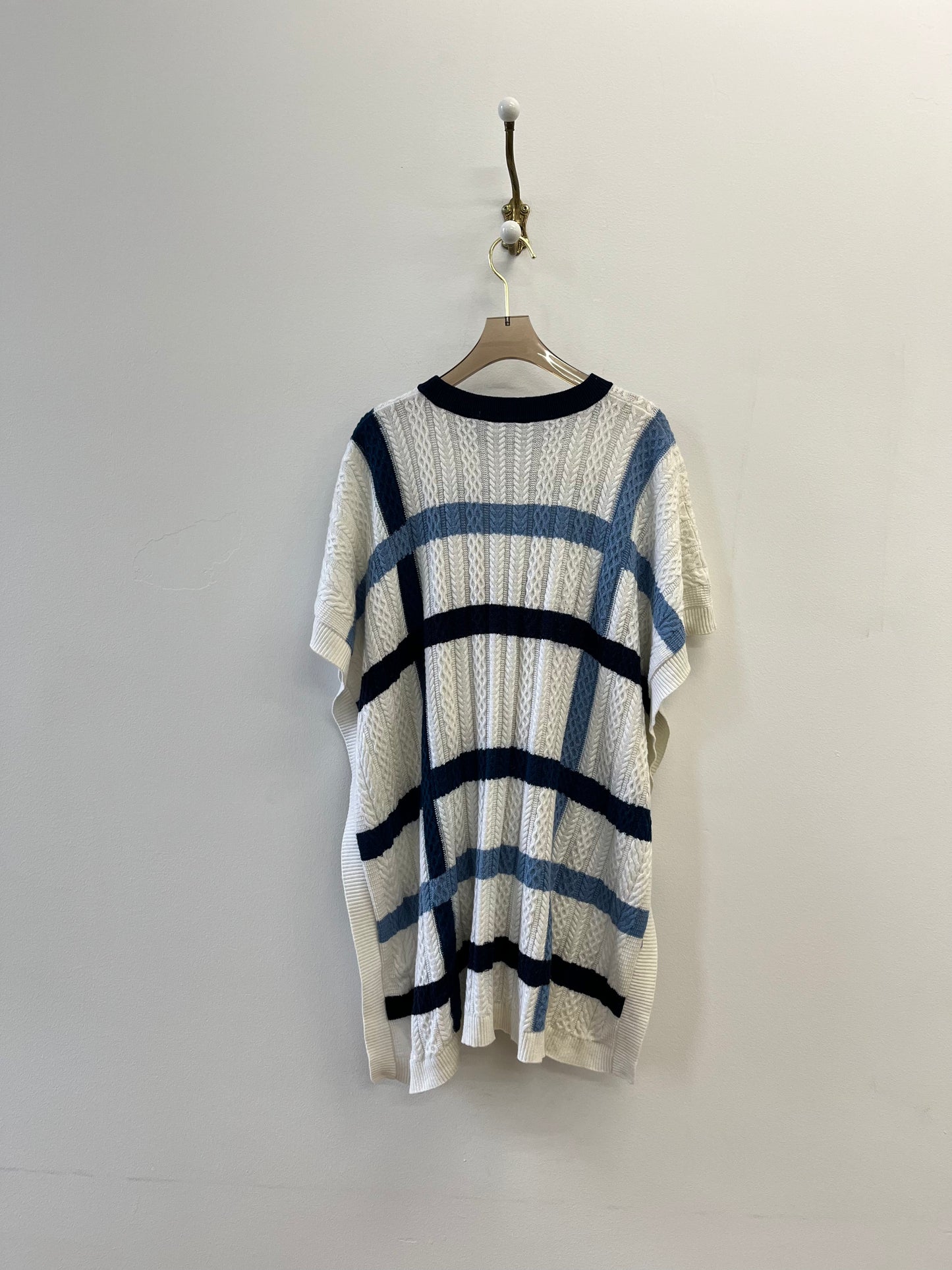 Knit Sweater Vest White & Blue Stripe