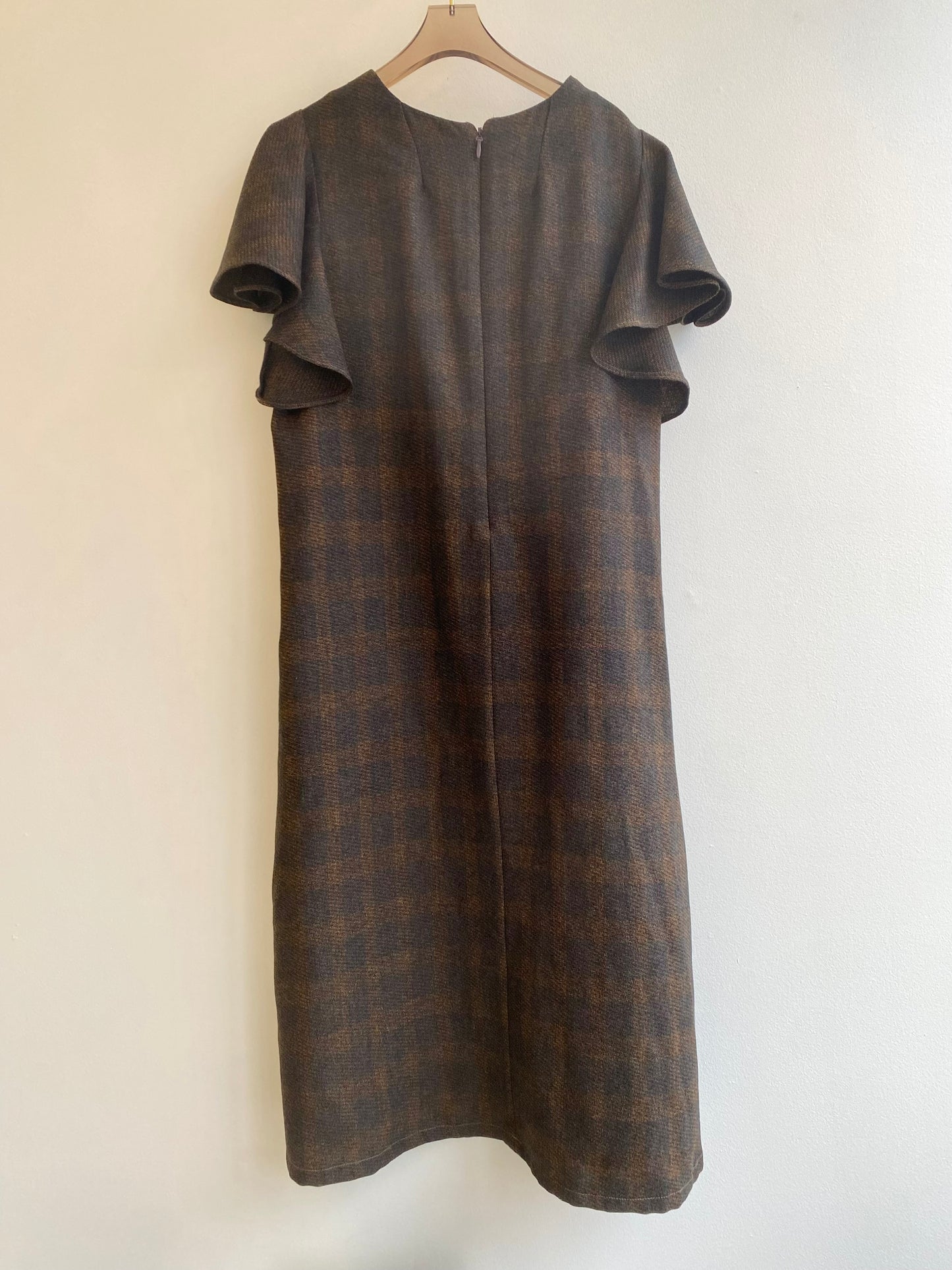 MXH Brown Flannel Chore Dress with Flutter Sleeve