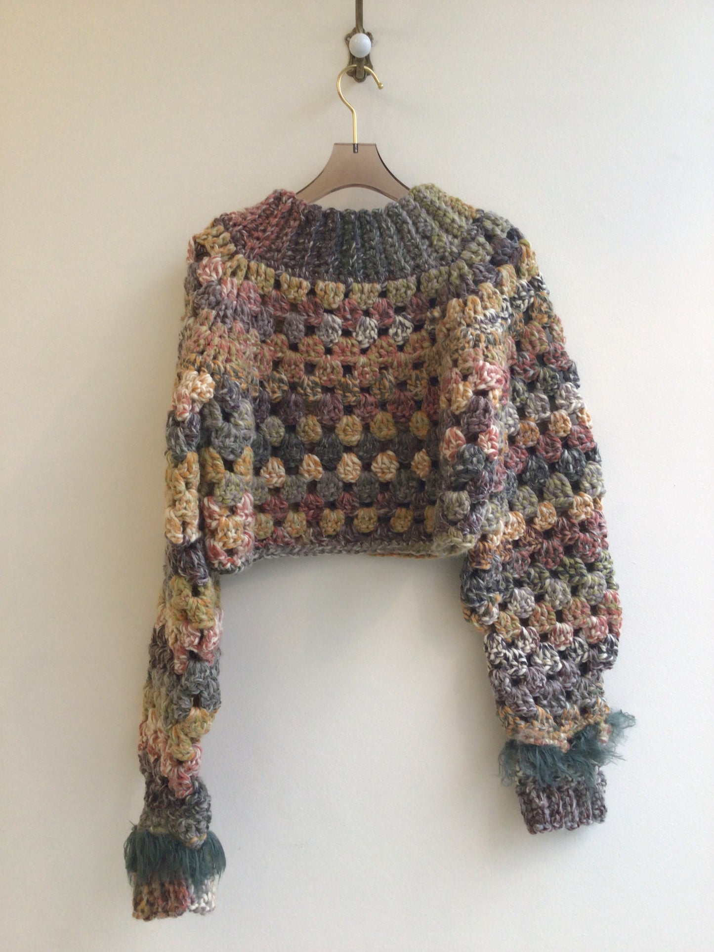 Cropped Crochet Sweater - Faux Fur
