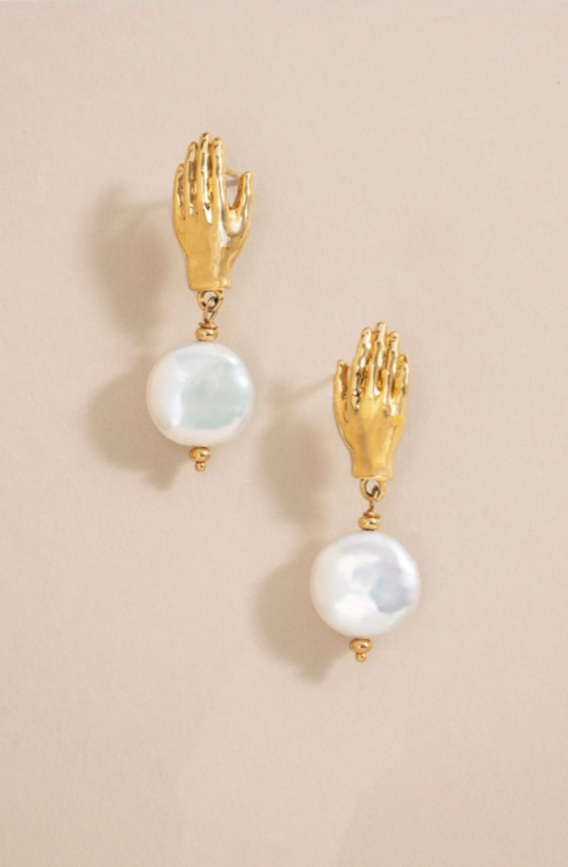 Hand Drop “Goddess” Precious Stone Gold Plated Earring