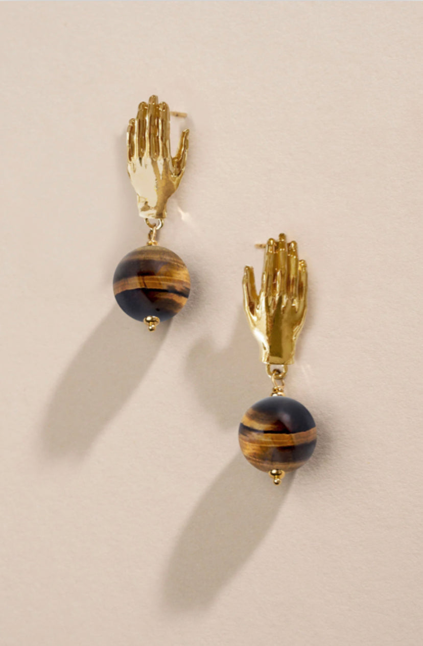 Hand Drop “Goddess” Precious Stone Gold Plated Earring