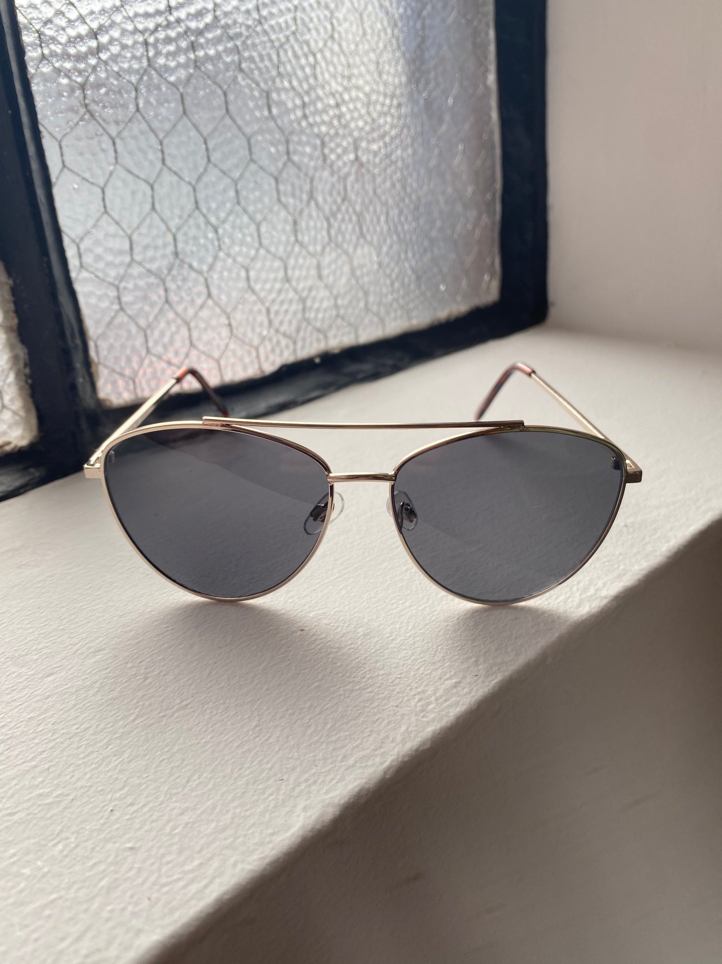 Silver Gold Aviator Dark Lens Sunglasses
