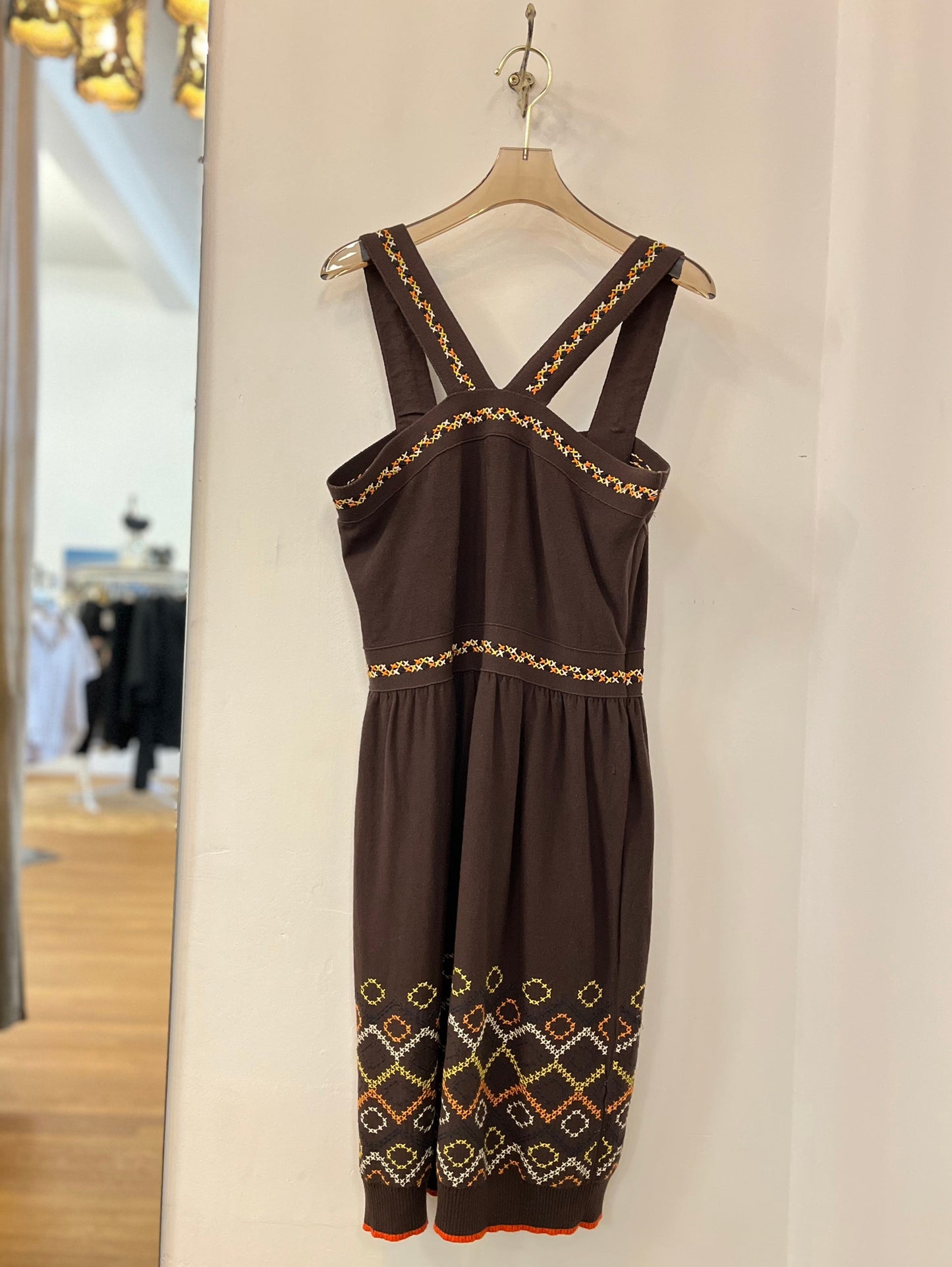 Milly | Brown Embroidered Tank Dress