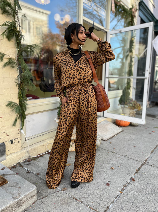Cheetah Pant + Blouse Set